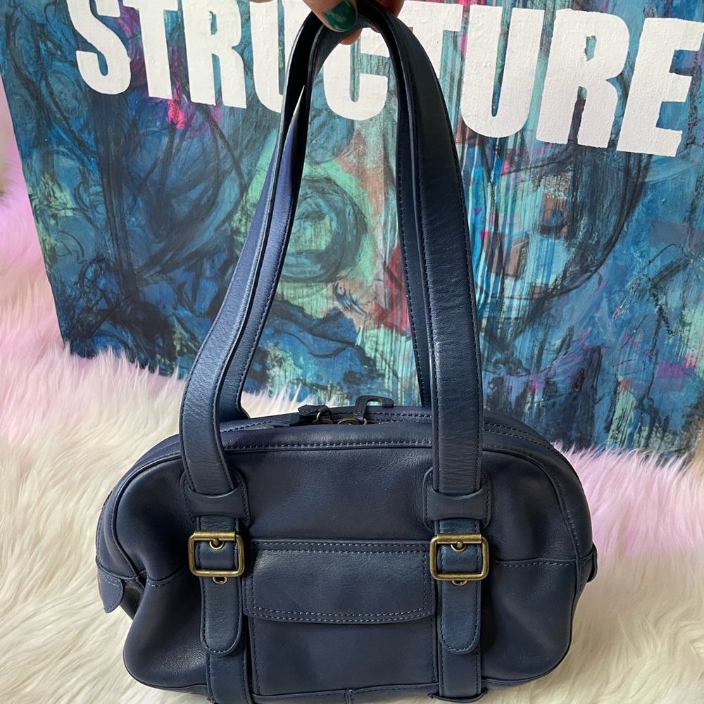 NWOT {Marc Jacobs} Blue Leather Front Pocket Tote with Floral Interior 💙💐 - Picture 2 of 7